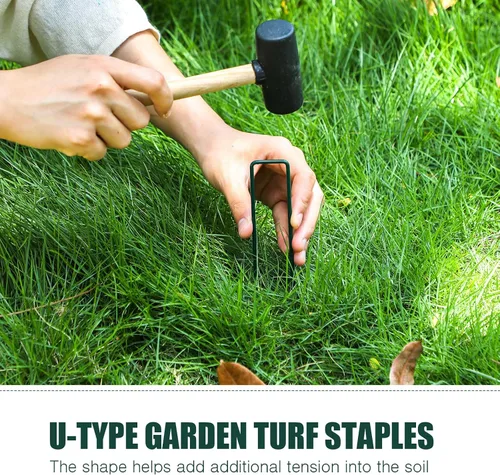 Vista 4 de Therwen 100 estacas de césped de 6 pulgadas para césped artificial, grapas de paisaje verde, galvanizadas a granel, estaca de jardín resistente