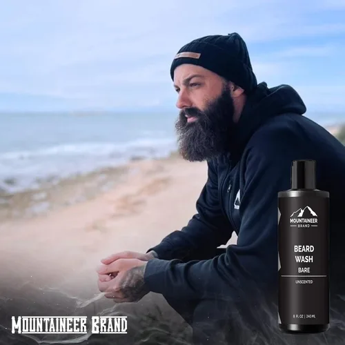 Vista 5 de Mountaineer Brand Lavado de barba para hombres Champú para barba 100% natural Espuma suavizante de limpieza gruesa para cabello y piel Hidrata