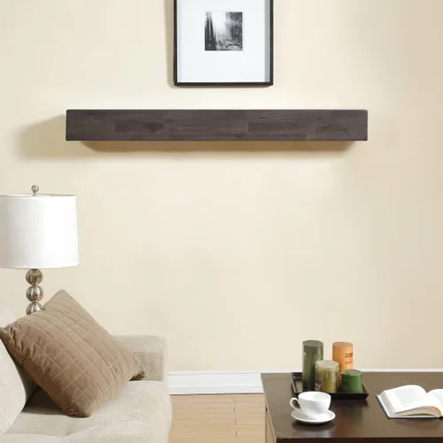 Vista 5 de Duluth Forge Mantel de madera de acacia maciza de 48 pulgadas con ménsulas, acabado blanco antiguo, perfecto para chimeneas de gas y leña