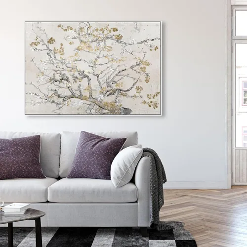 Vista 3 de The Oliver Gal Artist Co. Lienzo enmarcado clásico y figurativo para pared, impresiones con texto en inglés "Van Gogh Blossoms Inspiration Light