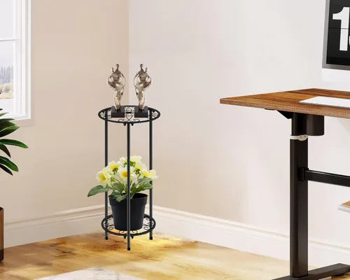 Vista 6 de CASIMR - Soporte para plantas para interiores y exteriores, estante de metal inoxidable para flores, 2 niveles de 23.9 pulgadas, soporte alto