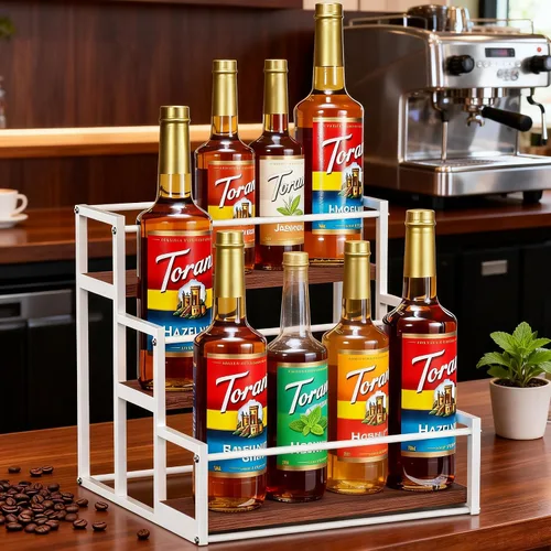 Vista 10 de THYGIFTREE - Estante para jarabe de café de 2 niveles Marrón de 2 niveles