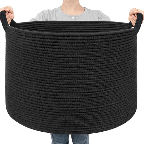 Vista 16 de Goodpick Cesta de manta de 65 litros, 19.7 x 12.6 pulgadas, cesta de cuerda de algodón, para sala de estar, organizadores de juguetes y Todo marrón