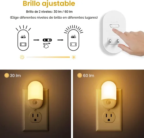 Vista 4 de L LOHAS LED Luces nocturnas enchufables a la pared, [2 unidades] Luz nocturna LED regulable con sensores de luz, luces nocturnas de brillo ajustable