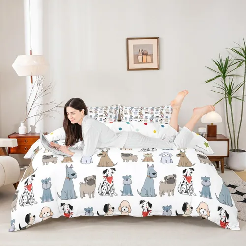 Vista 5 de Erosebridal Juego de funda de edredón para niños con diseño de perritos y cachorros de caricaturas, para niñas y niños, bonita funda de edredón