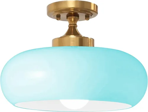 Vista 16 de Lámpara de Techo Verde Semiempotrada Vintage de Latón Antiguo Luz Empotrada Superior de Cristal Dorado Candelabro para Casa de Campo Armario Entrada