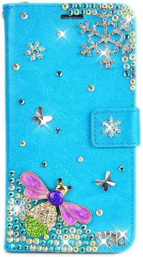 Vista 17 de Bling - Funda tipo cartera para teléfono compatible con Samsung Galaxy Z Fold 3 5G, elegante, hecha a mano en 3D con cristales y mariposas