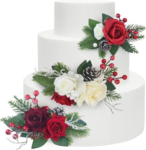 Vista 21 de Rinlong 3Pcs Premade Cake Flowers, Pampas Beige Wedding Cake Decor Beige y almendra