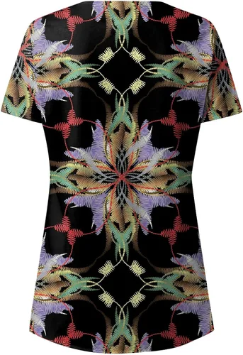 Vista 4 de Run Short Sleeve Holiday Funny Tunics Ladies Asymmetrical Ruched Print Comfy Fit V Neck Thin Blouse