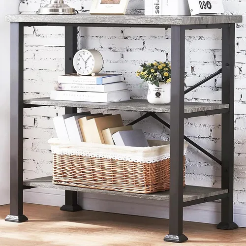 Vista 9 de HOMBAZAAR - Estantería de 3 niveles, estantería industrial negra, estanterías profundas de madera y metal de ingeniería, estantería baja para sala