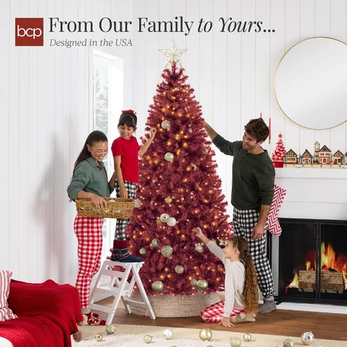 Vista 82 de Best Choice Products Árbol de Navidad azul bebé preiluminado de 6 pies, decoración navideña artificial completa con 947 puntas de rama, 250 luces