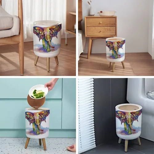 Vista 5 de Cubo de basura pequeño con tapa para baño, cocina, oficina, pañal, acuarela, elefante, mariposa, alas de fantasía, animal, dormitorio, basura, cesta
