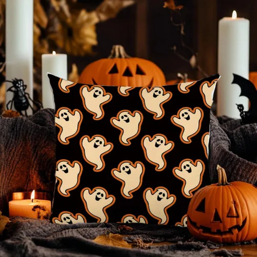 Vista 4 de Fundas de almohada de Halloween de 16 x 16 pulgadas, juego de 2 bonitas fundas de almohada decorativas para sofá, dormitorio, sala de estar