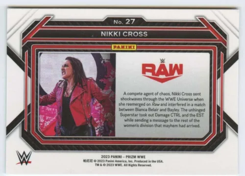 Vista 2 de 2023 Panini Prizm WWE #27 Nikki Cross Raw Wrestling Trading Card