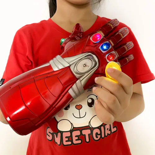 Vista 6 de Guantes de guantelete de 4 Infinity de Revenge Iron Man con luces LED con imán extraíble Infinity Stones-3 modo de flash rojo