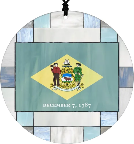 Vista 50 de Adorno navideño de Alabama – Efecto de diseño de vitrales de imitación con bandera estatal – Decoración de disco acrílico colgante 2026 para árbol