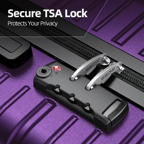 Vista 4 de BEOW Equipaje expandible liquidación 4 piezas Hardshell ligero PC+ABS Maleta Spinner Ruedas TSA Lock, Púrpura