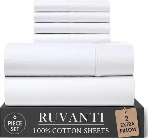 Vista 29 de RUVANTI 4 piezas de sábanas de algodón - 100% algodón natural suave, ligero y transpirable, sábanas de percal crujiente, juego de sábanas Botanica