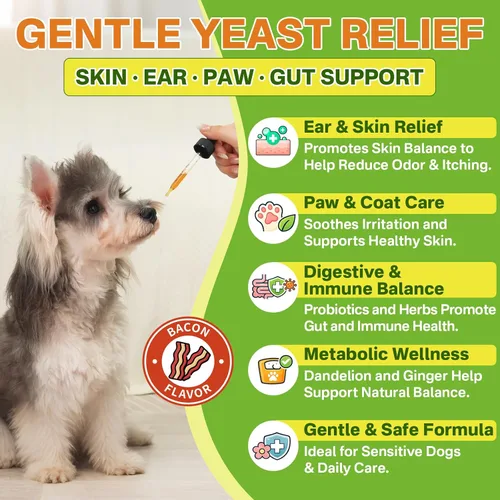 Vista 3 de puyrzoe Tratamiento natural de infección por levaduras para perros, picazón en las orejas, piel, patas y alivio de alergias, tratamiento de levadura