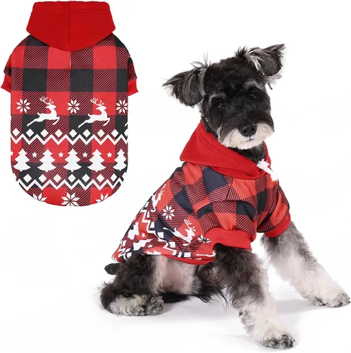 Vista 12 de KOOLTAIL Sudadera a cuadros con capucha, con gorro y bolsillo, para perros pequeños, medianos y grandes y gatos, abrigo suave y cálido para invierno