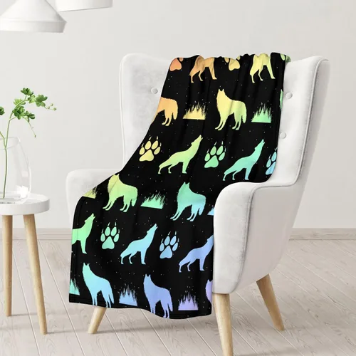 Vista 2 de Manta de lobo para regalar – Manta de 30 x 40 pulgadas para adultos y niños, manta de felpa suave arcoíris para sofá y viajes