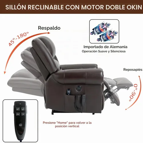Vista 6 de Silla Elevadora Eléctrica de Doble Motor, Silla Reclinable que se Recuesta Completamente, Sillón Reclinable Eléctrico con Masaje y Calor