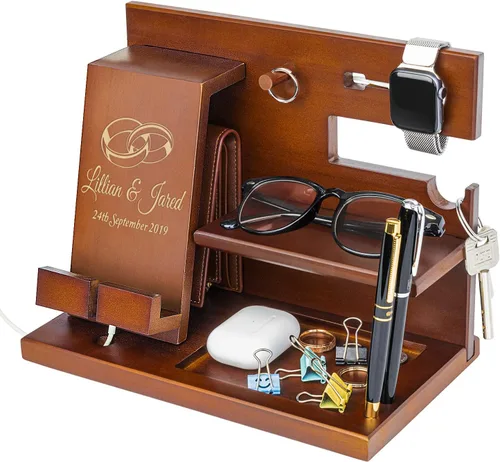 Vista 14 de awofer Estación de acoplamiento de madera personalizada para teléfono, versículo bíblico personalizado, regalos religiosos para hombres, múltiples