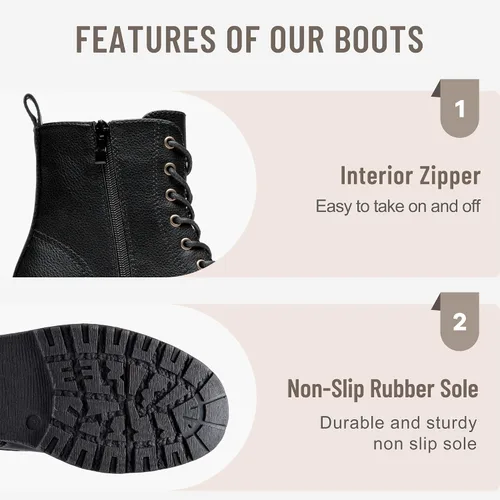 Vista 4 de Vepose - Botas de combate para mujer con puntera corta, cordones clásicos, tacón bajo, cremallera 9623
