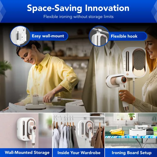 Vista 9 de Gearwiz Plancha de estación de vapor 2 en 1, vapor turboalimentado de 1550 W para ropa, calentamiento de 30 segundos, vapor de 3 niveles y planchado