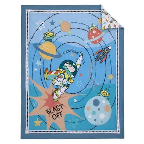 Vista 2 de NoJo Disney Toy Story Buzz Lightyear - Juego de ropa de cama para cuna de 3 piezas, color azul, naranja y amarillo, 100 % algodón
