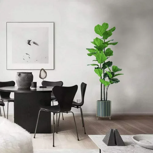 Vista 4 de Plantas falsas, árbol artificial, rama de árbol artificial nórdico, ficus lyrata, árbol de banano falso para el hogar, jardín, decoración de bonsái
