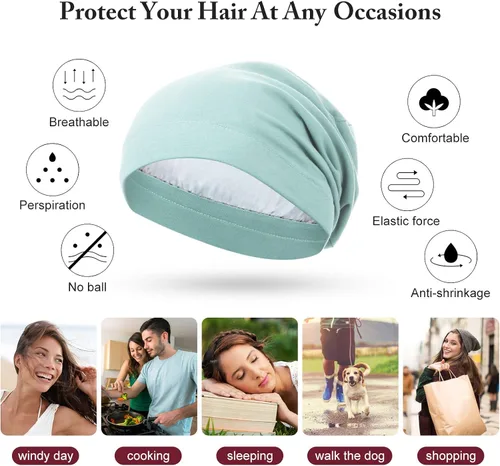 Vista 4 de Gorro de dormir con forro de satén, 4 piezas, gorro holgado para mujer