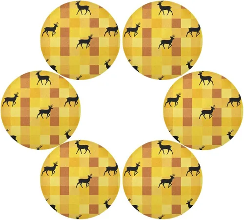 Vista 3 de Yellow Fresh Deer Round Reversible placemats Washable placemats for Dining Table Set of 4 15x15 in individuales para comedor