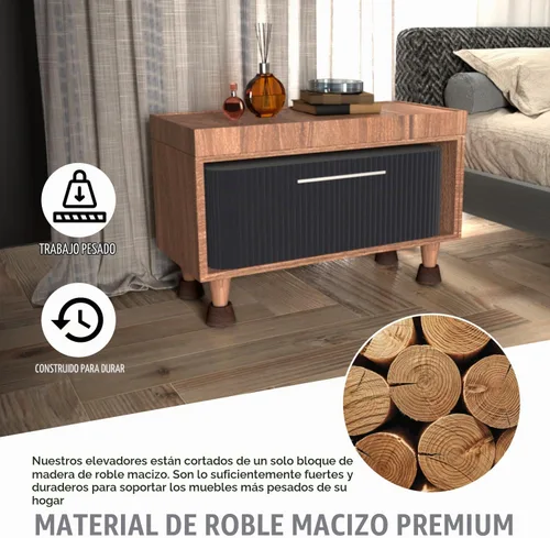 Vista 4 de Elevadores de cama (juego de 4) elevadores de muebles de altura de 2 pulgadas, elevadores de madera maciza de roble para cama, elevadores de muebles