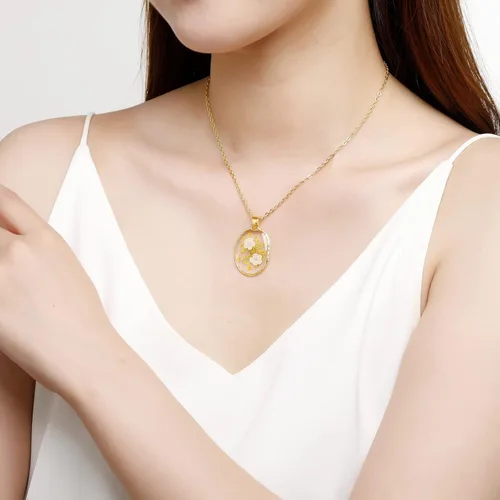 Vista 79 de Forget-Me-Not and Queen Anne's Lace Pressed Wildflower Necklace Birth Month Real Flower Necklace Gold/Silver Pressed Flower Jewelry