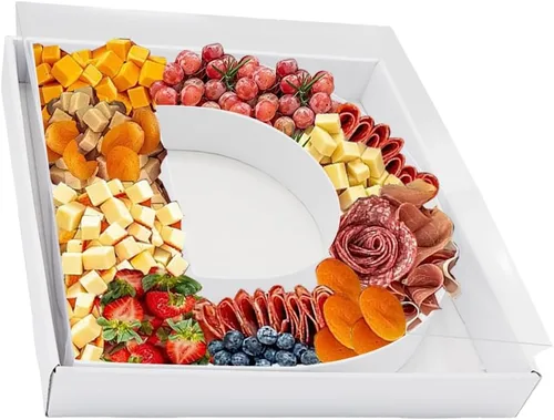Vista 31 de Bandeja de papel rellenable de 12.5 pulgadas con números y letras de cartón, tablero de charcutería, bandeja para cupcakes dulces, caja decorativa