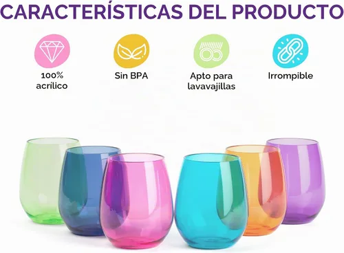 Vista 2 de pop design Copas de vino irrompibles de alta calidad, sin tallo, juego de 6 copas de vino de plástico acrílico reutilizables sin BPA inastillables