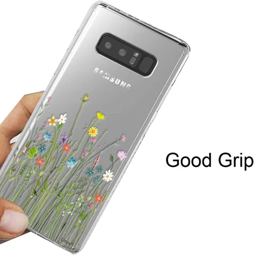 Vista 3 de Unov Funda para Galaxy Note 8 transparente con diseño de TPU suave absorción de golpes Slim Embossed Patrón de cubierta trasera protectora