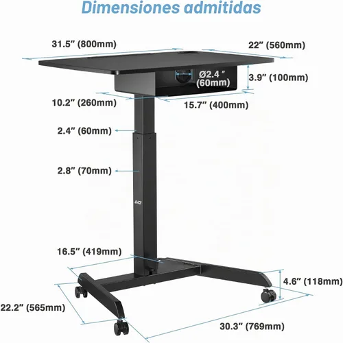 Vista 3 de AVLT Escritorio con pedal de pie ajustable de 44 pulgadas de altura con Carrito de escritorio neumático para computadora portátil de 3 pies y 8