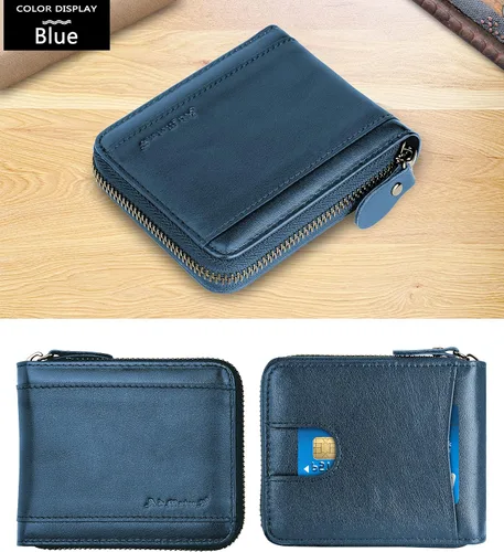 Vista 25 de Admetus Billeteras con bloqueo RFID para hombre, billetera de cuero con cremallera para hombres con tarjetero RFID plegable