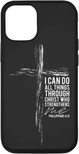 Vista 31 de iPhone 12 mini versículo religioso cruz teléfono casos hombres papá Filipenses 4:13 caso