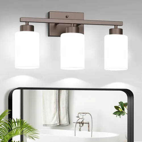 Vista 13 de IZORRO Lámparas de baño, modernas luces de tocador, accesorios de iluminación de baño sobre espejo con pantalla de vidrio transparente, aplique