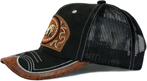 Vista 4 de Gorra de béisbol de malla bordada con diseño de gallo, mexicano, gorra de béisbol curvada