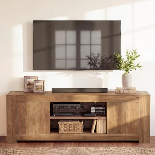 Vista 10 de VASAGLE Soporte de TV, centro de entretenimiento de granja con gabinetes de almacenamiento, mesa consola multimedia para sala de estar, dormitorio