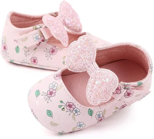 Vista 4 de Meckior - Zapatos de vestir para bebé y la princesa niña, hechos a mano, para niños y niñas, de cuero sintético, antideslizante, para cuna