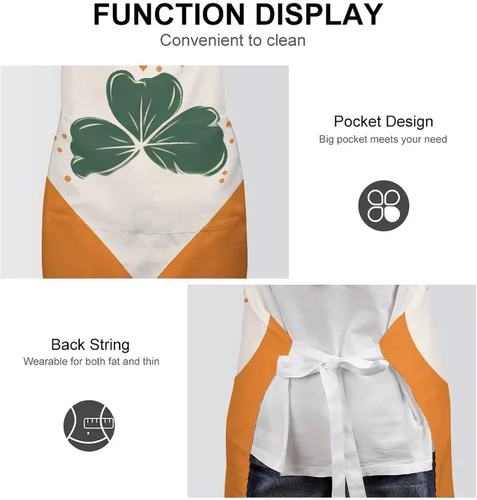 Vista 6 de MUSM Leaves on Heart Shape Apron，Classic Vintage Funny with Pockets Aprons,Adjustable Bib Waterdrop Resistant for Kitchen Cooking Restaurant BBQ