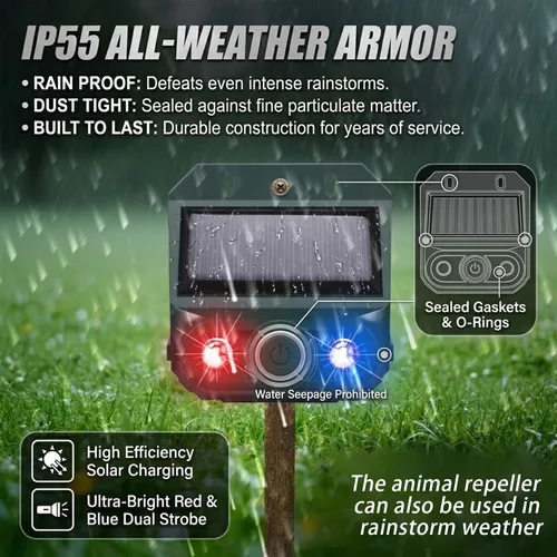 Vista 3 de Repelente solar ultrasónico nocturno de animales, 4 paquetes de disuasión ultrasónico para pájaros, gatos al aire libre para patio, luces