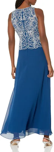 Vista 4 de J Kara Vestido largo con cuentas festoneadas sin mangas con bufanda para mujer
