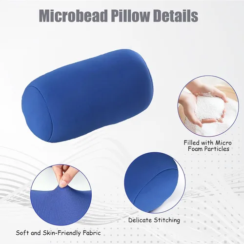Vista 2 de 2 almohadas de microcuentas de 11.8 x 6.3 pulgadas, almohada cilíndrica para cuello, espalda y brazos, almohadas de viaje esponjosas para automóvil