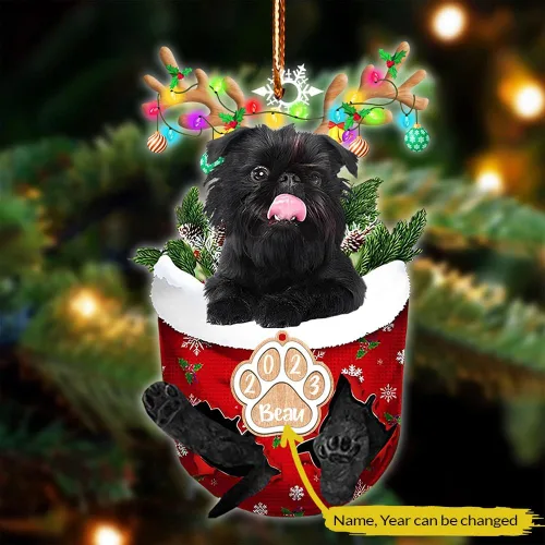 Vista 2 de NAZENTI Adorno Navideño de Bolsillo Personalizado de Affenpinscher en la Nieve, Adorno de Forma Acrílica de Perro, Adorno de Navidad 2023, Adorno
